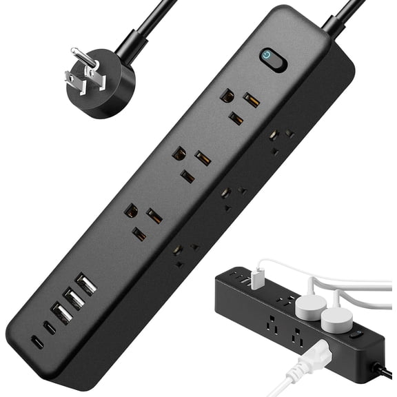 5Ft Power Strip Surge Protector, Desk Charging Station, 1250W/10A Spaced Outlets, 9 AC Outlets and 5 USB Ports (2 USB C), Flat Plug Extension Cord with Overload Protection for Home, Office, Dorm
