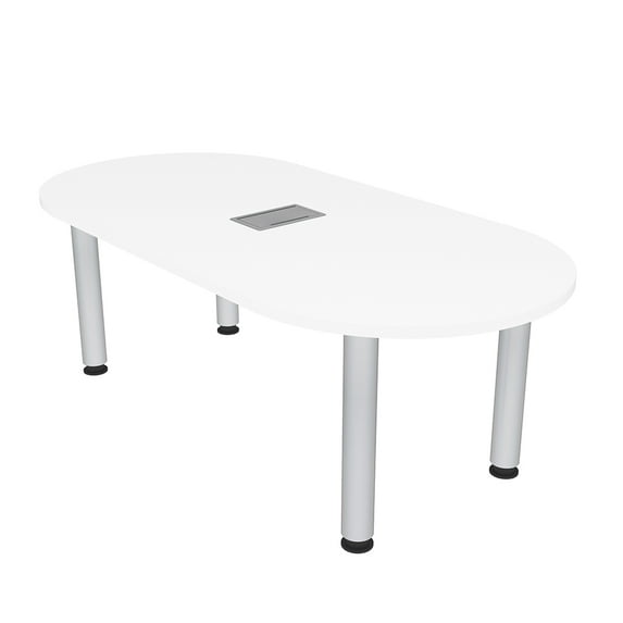 5Ft Racetrack Conference Table With Silver Post Legs Power And Data