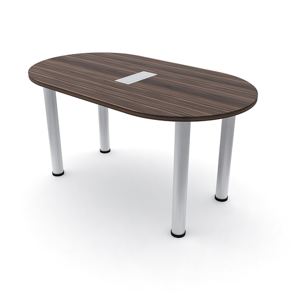 5Ft Racetrack Conference Table With Silver Post Legs Power And Data
