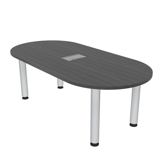 5Ft Racetrack Conference Table With Silver Post Legs Power And Data