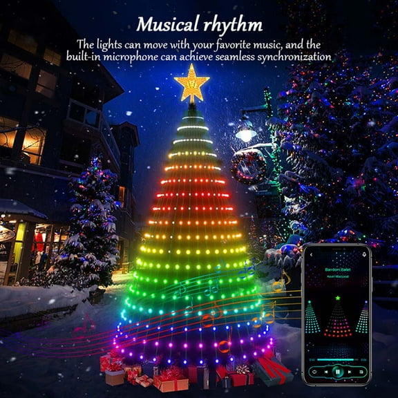 5Ft Smart Christmas Tree Lights - 400 LEDs with Remote & App Control - Music Sync, 11Modes - Green Wire, Suitable for Artificial Tree - Multicolor & Warm White for Indoor