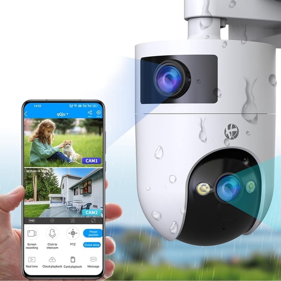 5G 2.4G Dual WiFi Camera Outdoor Dual Lens IP Cam 360? PTZ 2 Way Audio IP66 Motion Detection Alert Color Night Cloud/Card Record