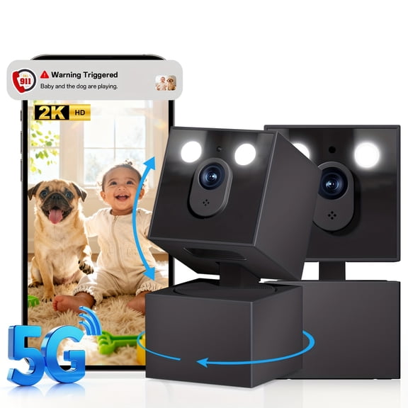 5G/2.4G WiFi Indoor Security Camera 2K, 360° Pan/Tilt Pet/Baby Monitor, AI Motion Tracking, 2-Way Audio, Color Night Vision, 24/7 Recording & 911 Alert (1/2 Pcs)