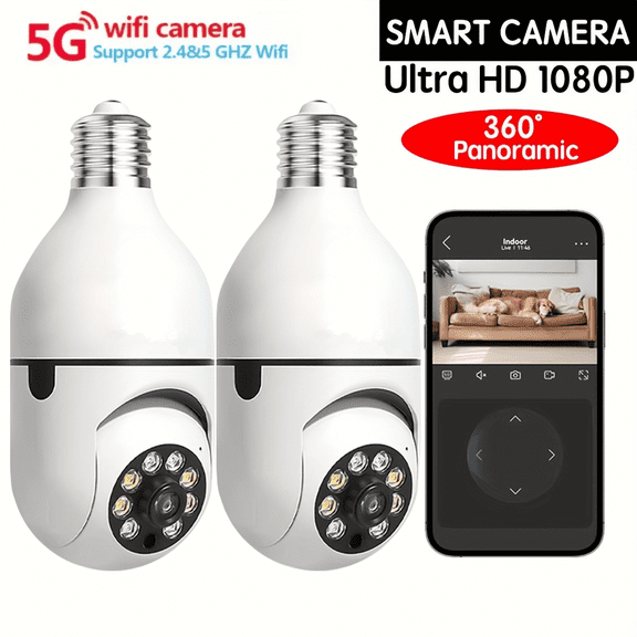 5G/2.4GHz E27 Light Bulb Security Camera 1080P Security Cameras Wireless Outdoor Indoor 360°Color Night Vision, Motion Detection, Audible Alarm, Two-Way Talk, Easy Installation-2Pcs