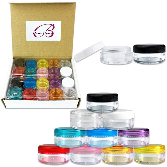 5G/5ML Clear Plastic Cosmetic Sample Jars with Multi-Color Lids