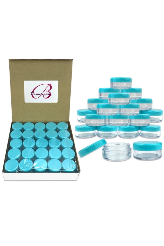5G/5ML Plastic Clear Cosmetic Sample Jars with Teal Lids