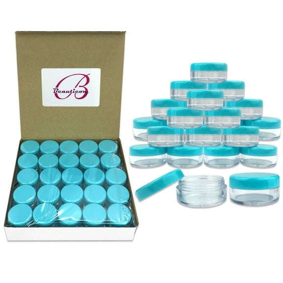 5G/5ML Plastic Clear Cosmetic Sample Jars with Teal Lids