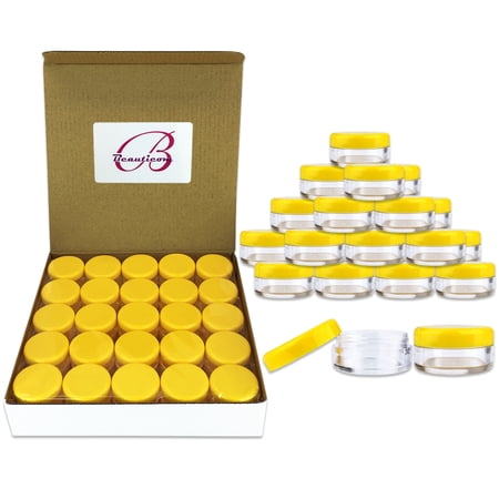 5G/5ML Plastic Clear Cosmetic Sample Jars with Yellow Lids