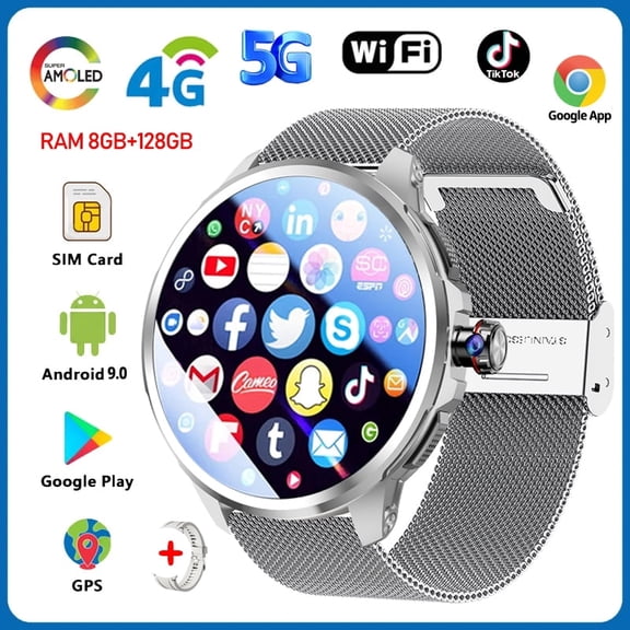 5G Full Network Smart Watch 1.95 inch 720*720 Big Screen HD Video Call 8GB+128GB RAM 5G Smartwatch for Google Play WIFI GPS Sim Card
