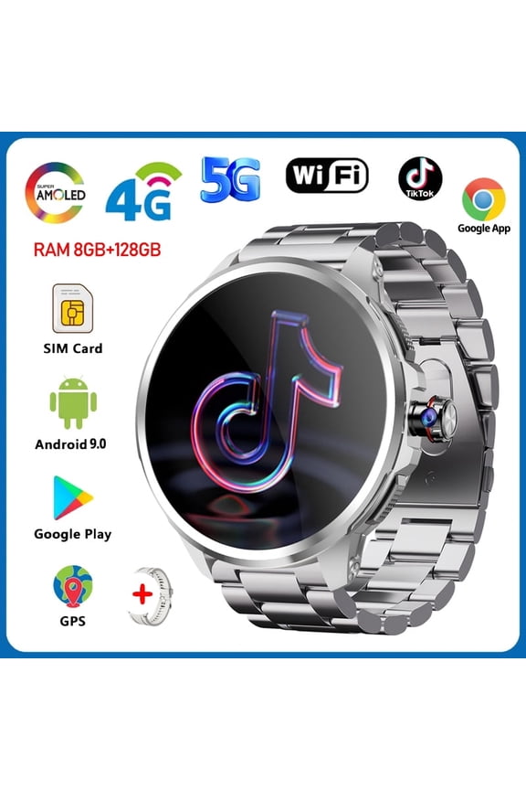 5G Full Network Smart Watch 1.95 inch 720*720 Big Screen HD Video Call 8GB+128GB RAM 5G Smartwatch for Google Play WIFI GPS Sim Card