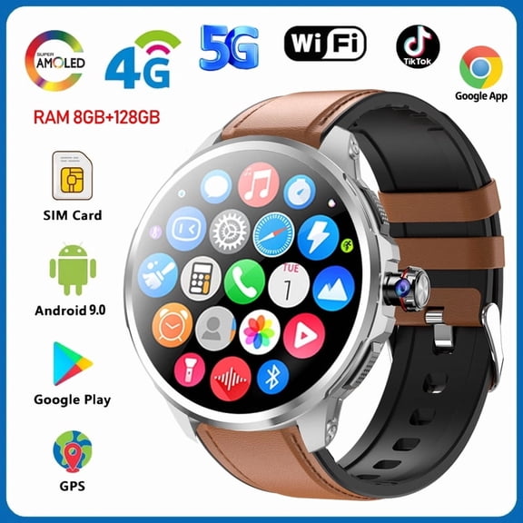 5G Full Network Smart Watch 1.95 inch 720*720 Big Screen HD Video Call 8GB+128GB RAM 5G Smartwatch for Google Play WIFI GPS Sim Card