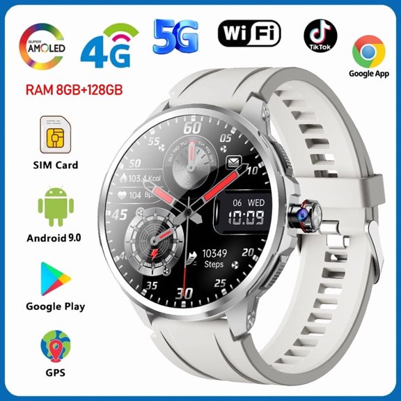 5G Full Network Smart Watch 1.95 inch 720*720 Big Screen HD Video Call 8GB+128GB RAM 5G Smartwatch for Google Play WIFI GPS Sim Card