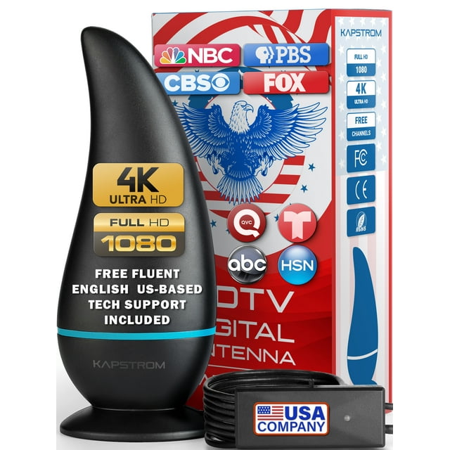 5G HD TV Indoor Black Antenna Advanced 2024 Chipset, 250 Miles Range