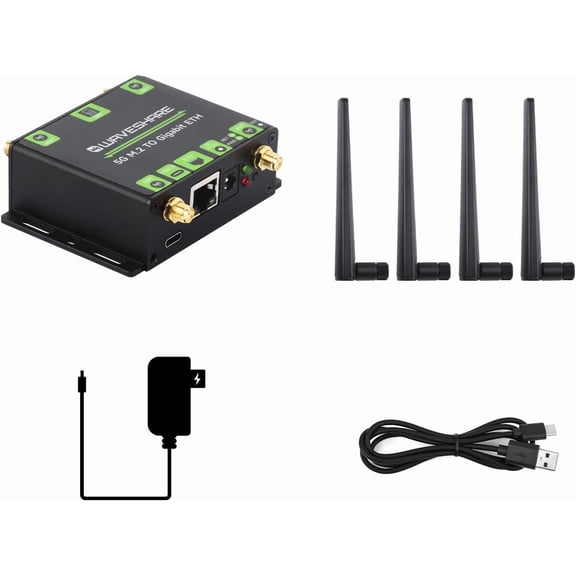 5G M.2 to Gigabit Ethernet Converter, 5G M.2 to USB3.1, Aluminum Alloy Case, Wall-Mount Support, Quad Antennas, Onboard M.2 Key B Interface, USB3.1 Port