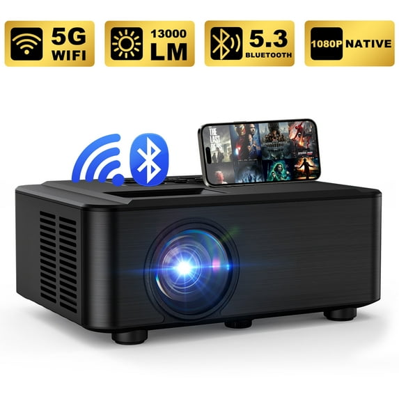 5G Projector with WIFI and Bluetooth,13000L Native 1080P Projector,450 ANSI Portable Movie Projector for Outdoor Use,Zoom Function,Home Video Led Projector Compatible with IPhone/Android/TV Stick