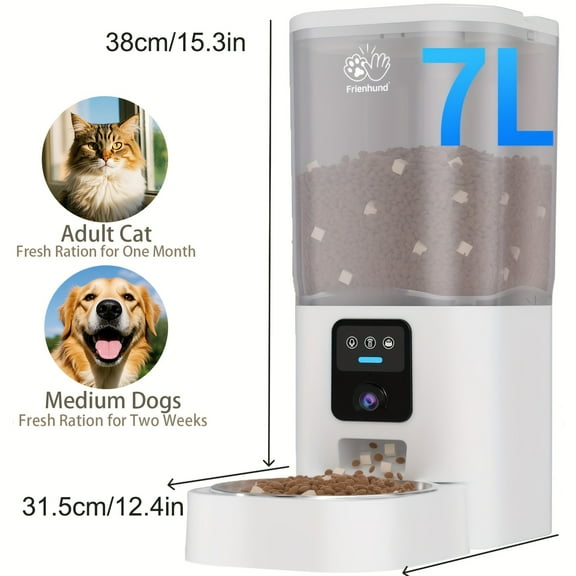 5G Smart Cat Feeder with 3MP Camera - App-Controlled Auto Pet Food Dispenser, 1.85gal/29Cup, Night Vision & Motion Detection - Easy-Clean Multi-Pet Design