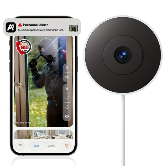 5G WiFi 2K Indoor Security Camera with Blacklight Color Night Vision, AI Detection, 911 Dispatch, Two-Way Audio, Quick Setup, U.S. Cloud