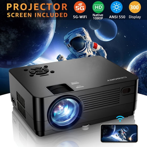 5G WiFi BT Native 1080P Projector[Projector Screen Included], ANSI 550 Full HD Movie Projector, 300" Display, Home Theater, Compatible with Smartphone/Laptop/TV Stick