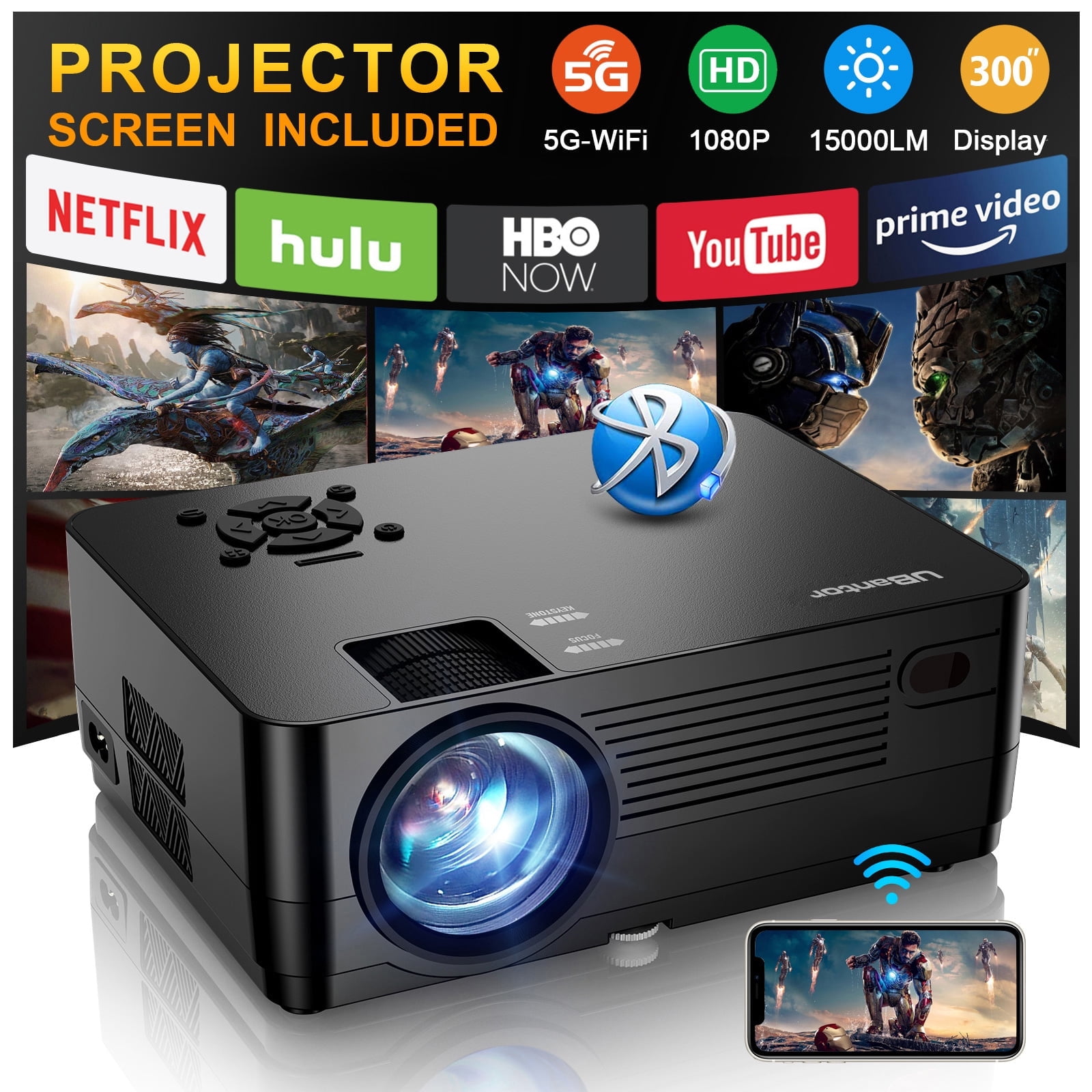 Ubantor 2024 5G WiFi Bluetooth 15000LM Native 1080