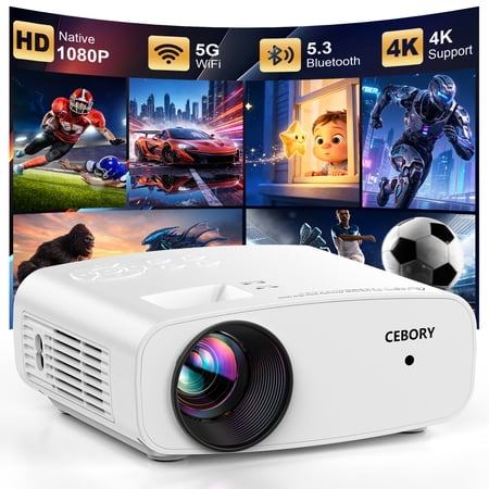CEBORY 5G WiFi Projector With Bluetooth, Native 1080P Outdoor Movie Projector (Projector Screen and Tripod Included), Mini Portable Video Projector Compatible With HDMI/ USB/ AV/ Smartphone/ TV Stick