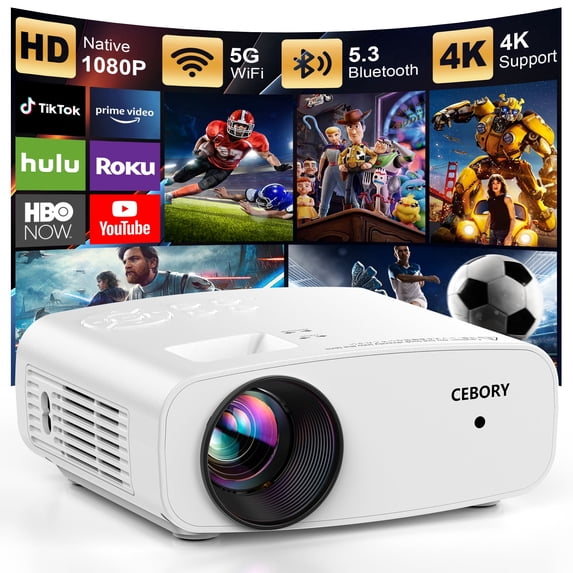 CEBORY 5G WiFi Projector With Bluetooth, Native 1080P Outdoor Movie Projector (Projector Screen and Tripod Included), Mini Portable Video Projector Compatible With HDMI/ USB/ AV/ Smartphone/ TV Stick