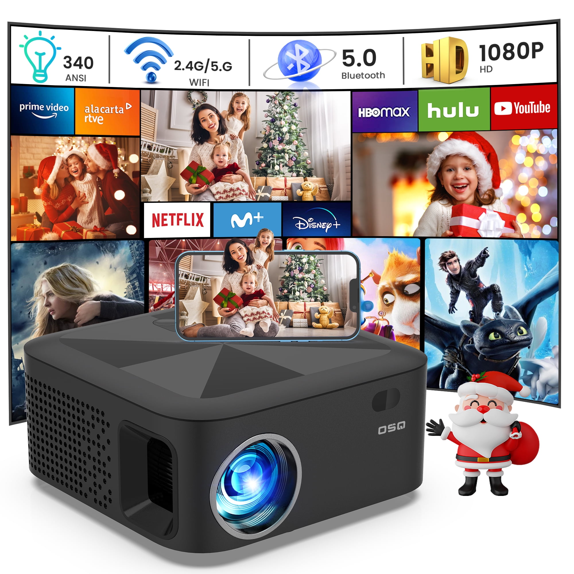 1080P Outdoor Projector, Portable iPhone Projector with WiFi and