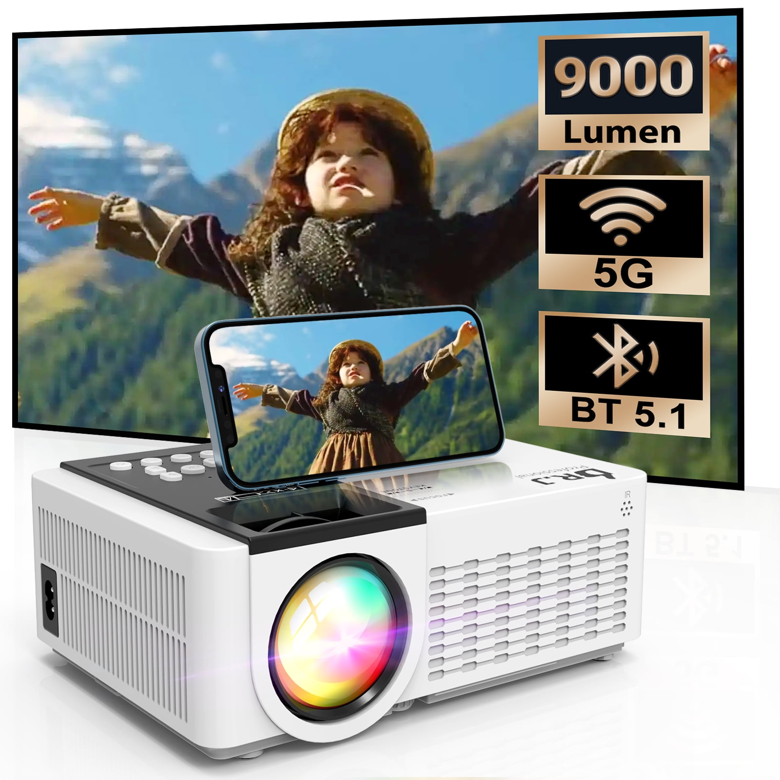 Mini Projector, CiBest Native 1080P Projector Outdoor, 2023 Upgraded 9500L  Full HD Portable Projector, Small Home Movie Projector 200 Supported