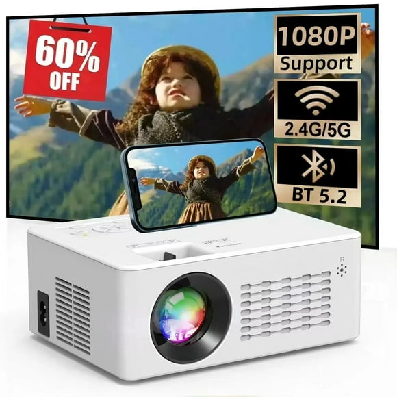 GCZ 5G WiFi Projector with Bluetooth 5.2,  HD 1080P Movie Projector with HDMI, 250'' Display Supported