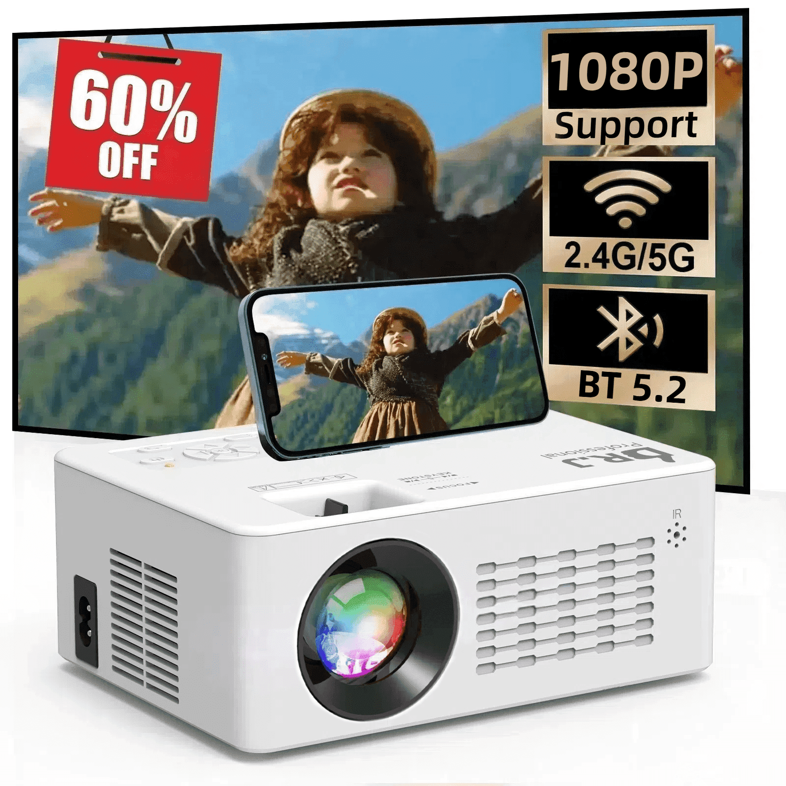 DR. J Professional 5G WiFi Projector with Bluetooth 5.2, HD DR. J Professional 5G WiFi Projector with Bluetooth 5.2, HD