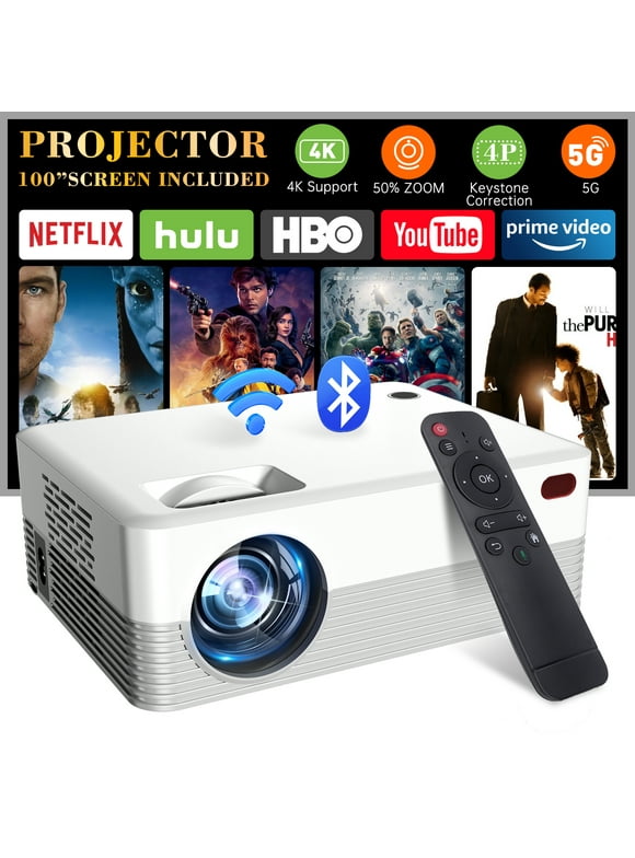 5G WiFi Projector withBluetooth, 2024 Upgrade Outdoor & Camping Projector, Mini Movie Projector Supports 1080P Resolution, wireless & wired projector by HDMI/USB Cable for Home & Camping Movies