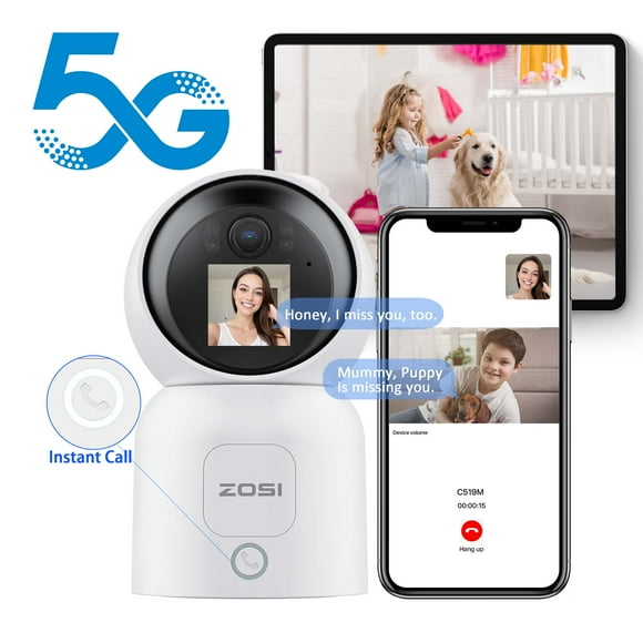 5GHz WiFi Video Calling Security Camera, ZOSI 4MP Baby Camera with One-Click Call, Two Way Video Security Camera for Home Pet/Cat/Dog, Night Vision, AI Detection,Cloud & SD Card Storage