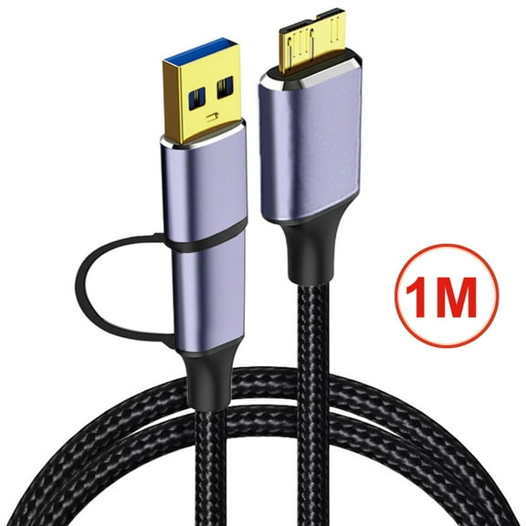 5Gbps Micro B to USB C External Hard Drive Cable,1.5Ft Micro B to USB C/A Cord External Hard Drive Cable Nylon Braided Compatible with Seagate WD Toshiba Westgate, MacBook Air