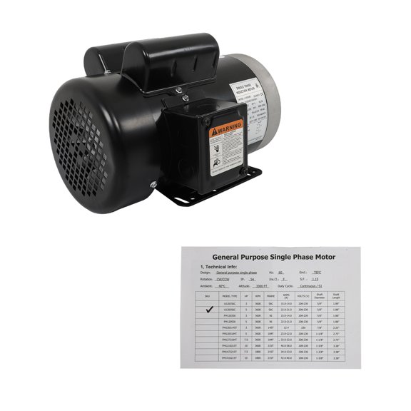 5HP Electric Motor 3450RPM Single Phase 208-230V 56C Frame 5/8" Shaft 60HZ TEFC