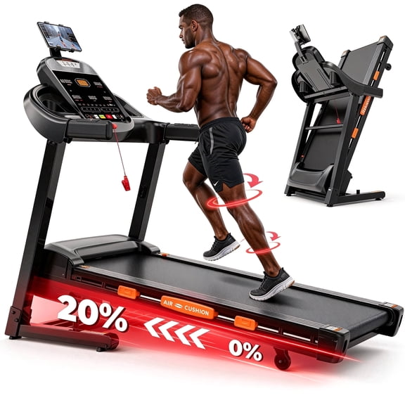 5HP Folding Treadmill with Incline, 400 lb Capacity, Shock Absorption System, Bluetooth Speakers, Pulse Monitor, 105 Programs for Home Running & Walking