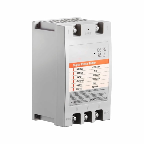 5HP Phase Converter - Single to 3 Phase 220V Digital Converter, 15A Phase Shifter for Motor, Residential & Commercial Use, 220V Input/Output