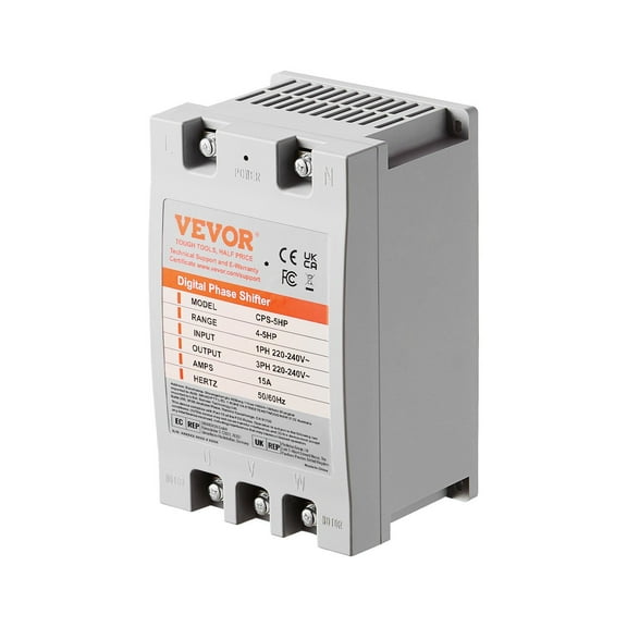 5HP Single Phase to 3 Phase Converter, 15A 220V-240V Digital Motor Starter Residential & Light Commercial Use