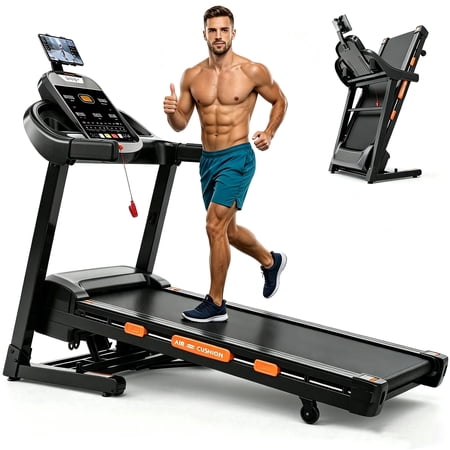 12MPH Folding Treadmill with 20% Auto Incline, 5HP Brushless Motor, Treadmill 300-400 lb Capacity,Bluetooth App Control,One-Touch Folding Design,90% Pre-Assembled, Compact Electric Foldable Treadmill