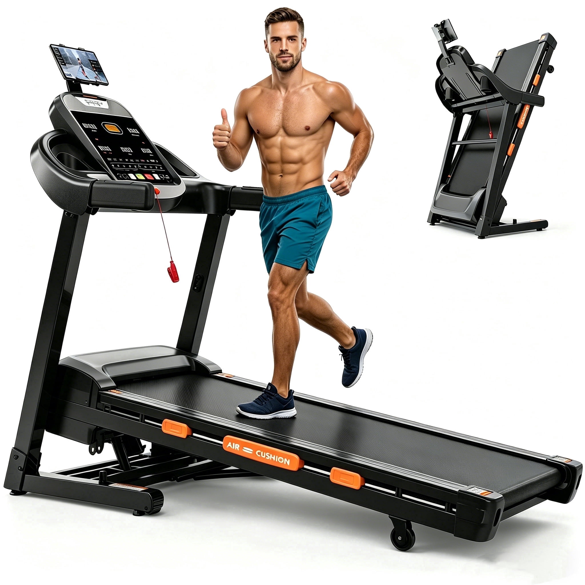 Folding Treadmill with Auto Incline, 5HP Brushless Motor, 0.6–12 MPH Speed Range, 20 Incline Levels, 300 lb Capacity, Bluetooth App Control, One-Touch Folding Design, 90% Pre-Assembled