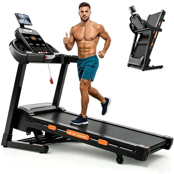 Folding Treadmill with Auto Incline, 5HP Brushless Motor, 0.612 MPH Speed Range, 20 Incline Levels, 300 lb Capacity, Bluetooth App Control, One-Touch Folding Design, 90% Pre-Assembled
