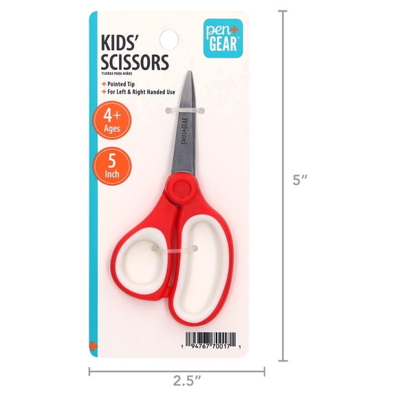 Pen+Gear 5-inch Pointed Tip Kids' Scissors, School Supplies, Red