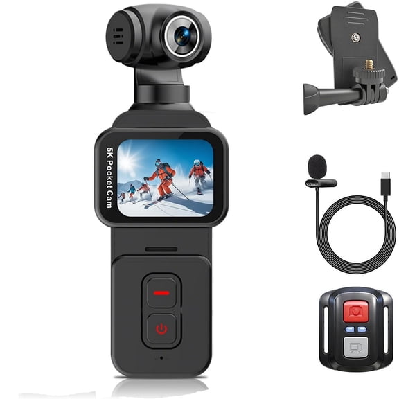5K Body Camera, Action Vlogging POV Cam with Electric Rotating Lens and Face Tracking, Mini Portable Video Camera with Clip and 64GB TF Card