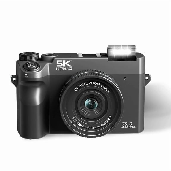 5K Digital Camera, 75MP Mirrorless-Style Camera with Pop-Up Flash & WiFi