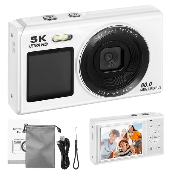 5K Digital Camera, 80MP Dual Screen Autofocus Vlogging Camera, 18X Zoom Point and Shoot Camera for Photography