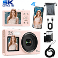 thumbnail image 1 of 5K 80MP Digital Camera, Dual Screen WiFi Point-and-Shoot Camera with 18X Zoom, Flash and 64GB Card for Vlogging, Teens and Adults, Pink, 1 of 10