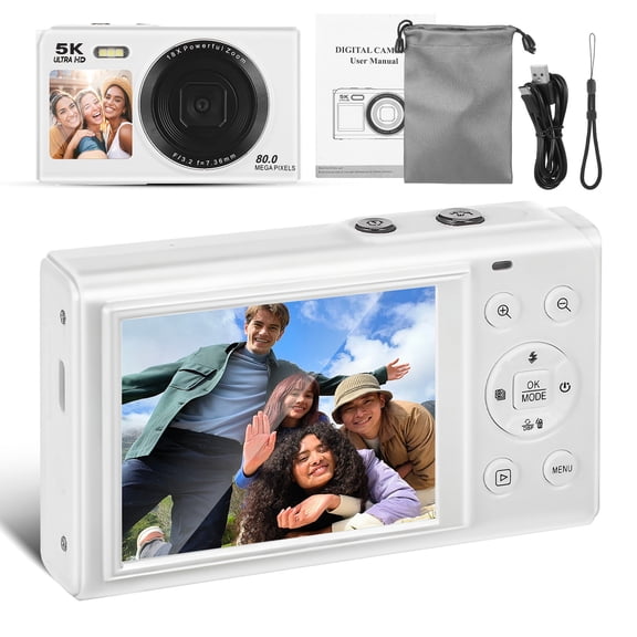 5K Digital Camera, 80MP Dual Screens Digital Camera for Vlogging with 18X Digital Zoom