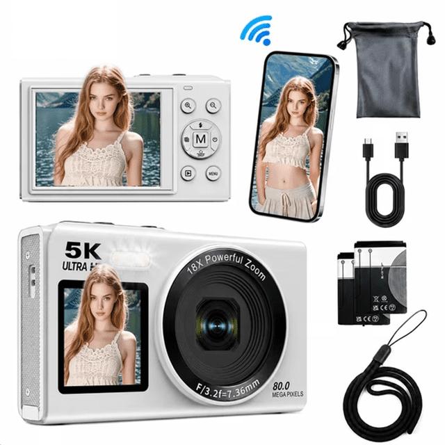 5K Digital Camera 80MP, Wi-Fi Vlogging Camera with Dual Screen, 18X ...