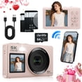 thumbnail image 1 of Ourlife Dual Screens 5K Digital Camera for Vlogging - 80MP, 18X Zoom, Autofocus, Compact Travel Camera, Beginner-Friendly Gift Pack, Include 64GB Card & 2 Batteries, Pink, 1 of 8