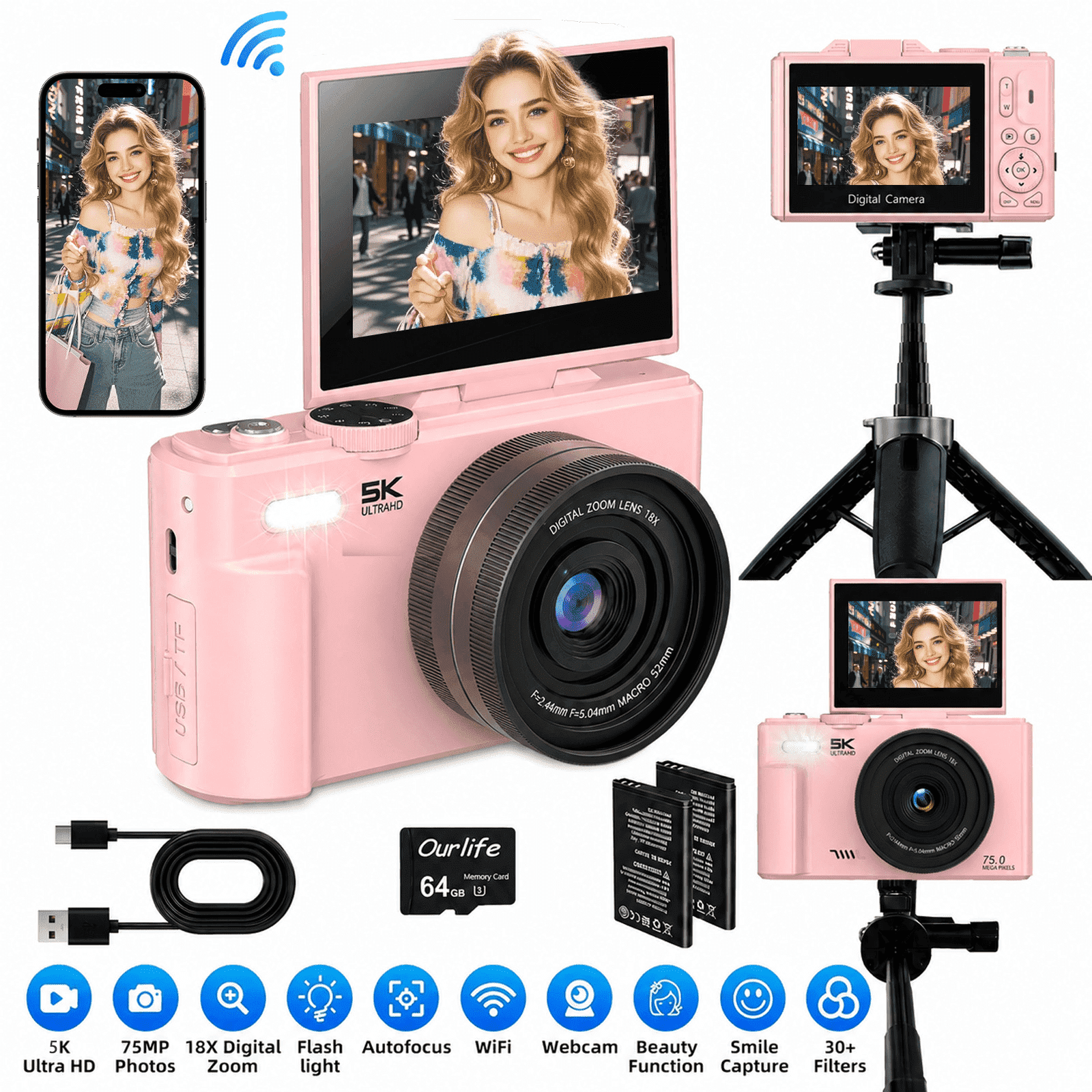 Saneen 8K Digital Camera for Photography 88MP Vlogging Camera for