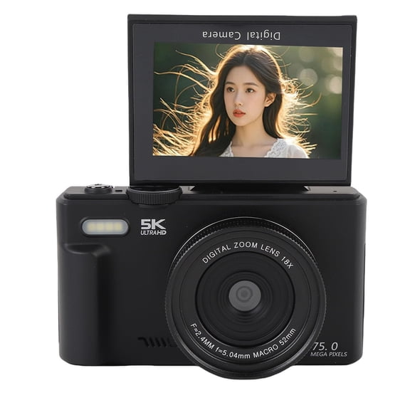 5K Digital Camera for Photography 75MP WiFi Vlogging Camera for YouTube with 3" 180° Flip Screen UHD Autofocus Video Camera with 18X Zoom Compact Vlog Travel Camera with 32GB SD Card
