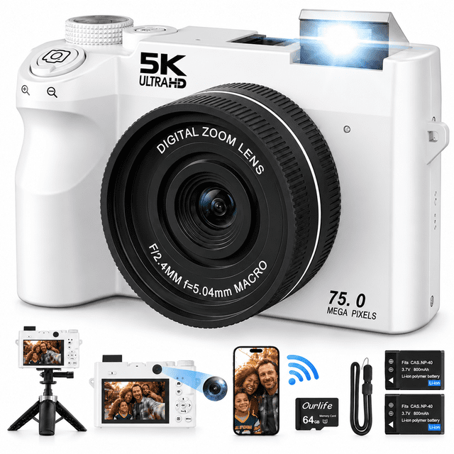 Digital Camera 5K 75MP Vlogging Camera with WiFi, Autofocus, 18X ...